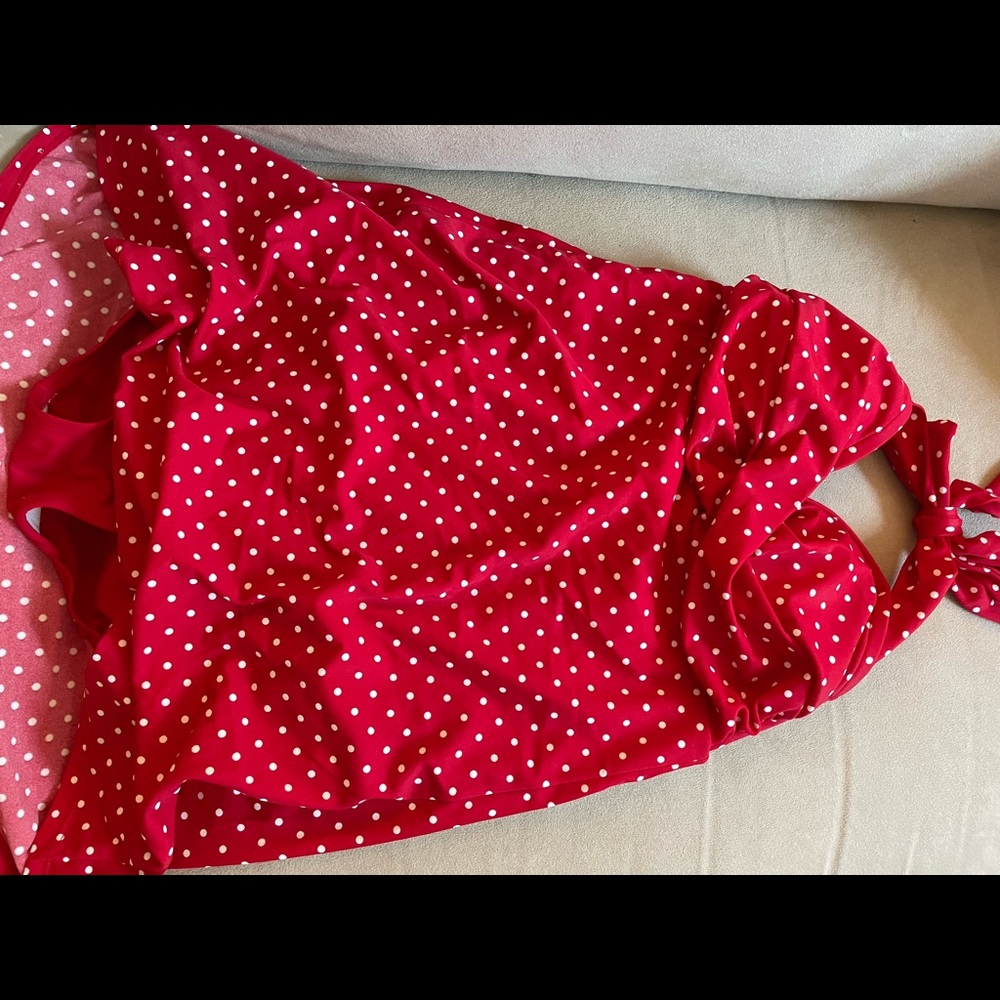 Cute halter red and white polka dot bathing suit.
